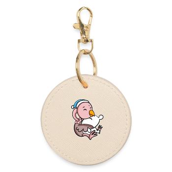 Autruche avec oreiller et bonnet de sommeil - Porte-clés rond - huître - Devant