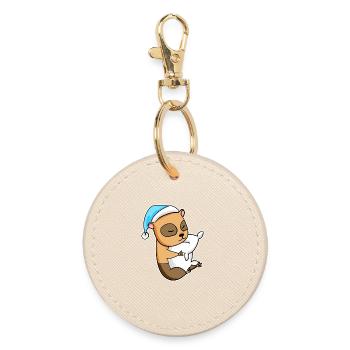 Domestic guinea pig with pillow and sleepy cap - Round Keyring - oyster - Front