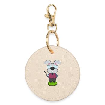 Bunny Teacher Pointing Stick School - Round Keyring - oyster - Front