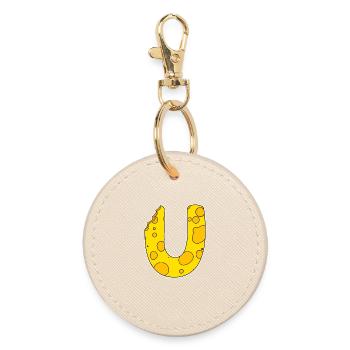 Letter U - Initial Letter U - Cheese Motif - Round Keyring - oyster - Front