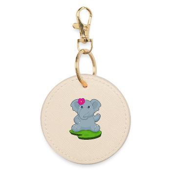 Elefant Blume - Runder Schlüsselanhänger - Auster - Vorne