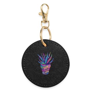 Aloe Vera Psychedelic Succulent Plant Garden - Round Keyring - black - Front