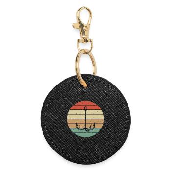 Angeln Angeln Geschenk Angler Fischer Fisch retro - Runder Schlüsselanhänger - Schwarz - Vorne