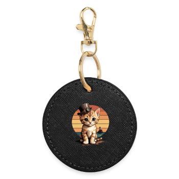 Steampunk Katze - Runder Schlüsselanhänger - Schwarz - Vorne