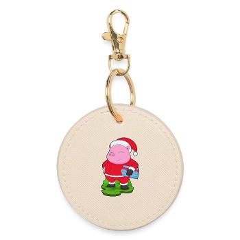 Pig Christmas Package - Round Keyring - oyster - Front