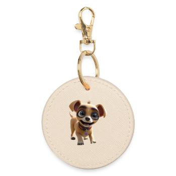 Chipper Pup Cartoon Tee - Round Keyring - oyster - Front