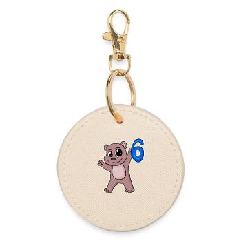 6th Birthday Motif Bear - Six Years Old - Round Keyring - oyster - Front