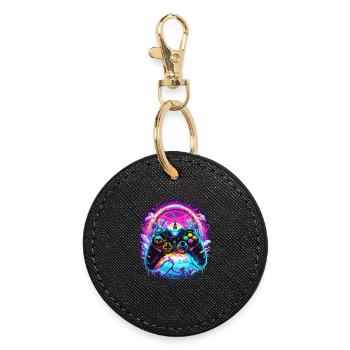 Manette Synthwave Gamer Fantasy Retro Gaming - Porte-clés rond - noir - Devant