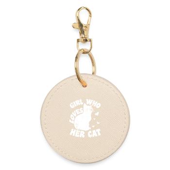 Fille qui aime son chat - Porte-clés rond - huître - Devant