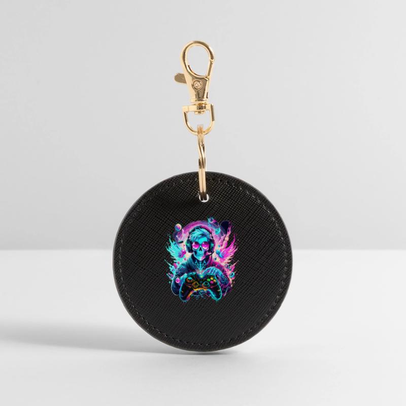 Synthwave Skull Gaming Controller Art Runder Schlüsselanhänger