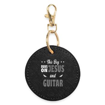 This boy is playing Jesus and guitar - Round Keyring - black - Front