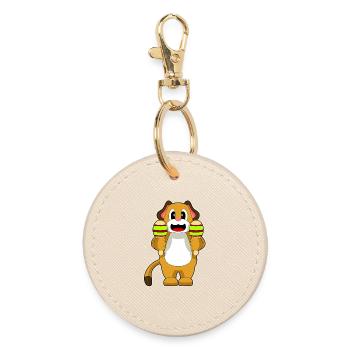 Dog Musician Rattle Music - Round Keyring - oyster - Front