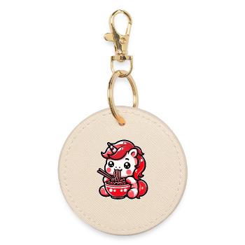 Japanese Kawaii Unicorn Ramen Asian Cuisine - Round Keyring - oyster - Front