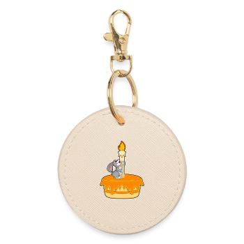 Bunny Birthday Candle - Round Keyring - oyster - Front