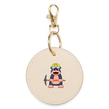 Mole, Miner, Pickaxe, Mining - Round Keyring - oyster - Front
