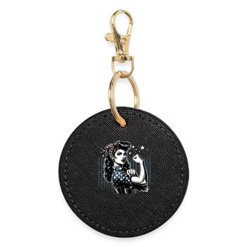 Stärke starke Frau Rockabilly Bizeps Geschenk - Runder Schlüsselanhänger - Schwarz - Vorne