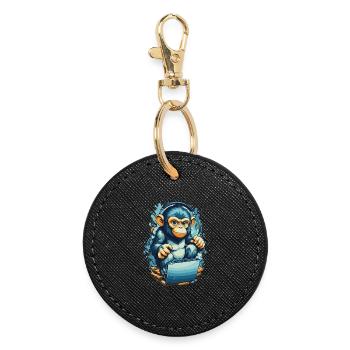 Clever Gaming Monkey - Runder Schlüsselanhänger - Schwarz - Vorne