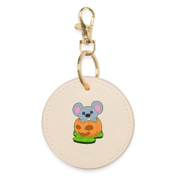 Maus Halloween Kürbis - Runder Schlüsselanhänger - Auster - Vorne