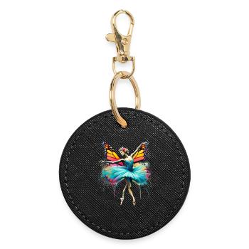 Ballerina with butterfly wings butterflies tutu - Round Keyring - black - Front