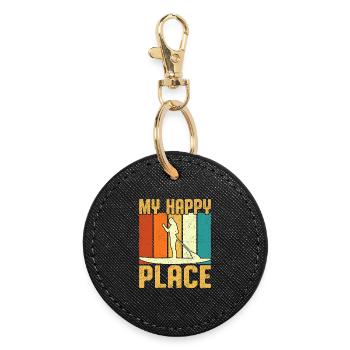 My Happy Place Girl Paddle Board Retro Vintage - Round Keyring - black - Front