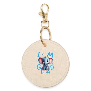 Cute and cheerful elephant with positive message - Round Keyring - oyster - Front