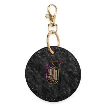 Tuba Drawing Retro - Round Keyring - black - Front