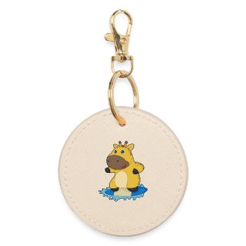 Giraffe Surfing Surfboard Summer - Round Keyring - oyster - Front