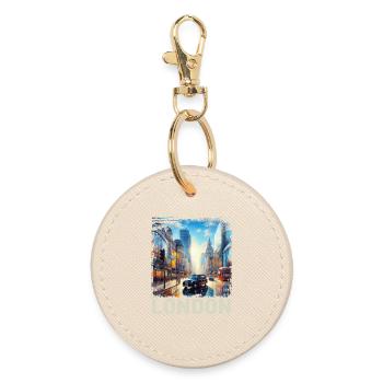 London - Round Keyring - oyster - Front