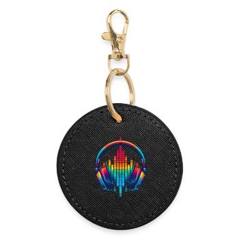 Vibrant Sound Headphone rainbow - Round Keyring - black - Front