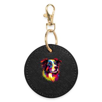 Border Collie Popart Arc-en-ciel Couleurs Chiens colorés - Porte-clés rond - noir - Devant