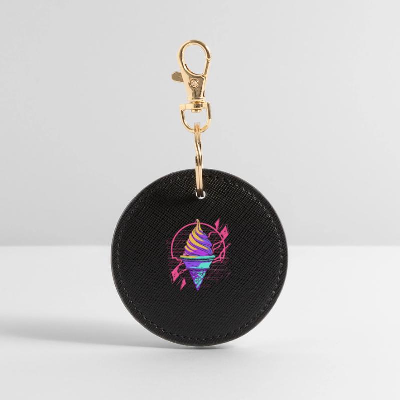 Cornet de crème glacée Synthwave Porte-clés rond