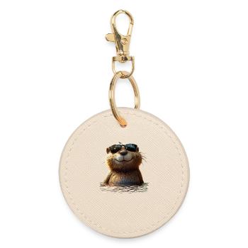 Beaver Motif Beaver Whisperer Rodents Cute Beaver - Round Keyring - oyster - Front