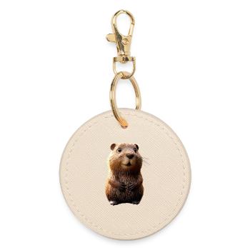 Beaver Motif Beaver Whisperer Rodents Cute Beaver - Round Keyring - oyster - Front