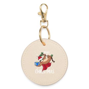 Faultier Frohe Weihnachten Schneeflocken - Runder Schlüsselanhänger - Auster - Vorne