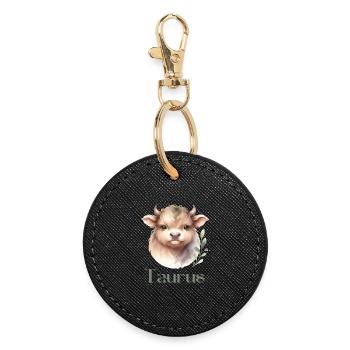 Elegantes Taurus Sternzeichen Aquarell Geschenk - Runder Schlüsselanhänger - Schwarz - Vorne