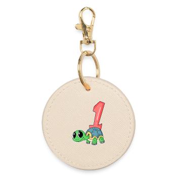 Number 1 Number One - Turtle Motif - Round Keyring - oyster - Front