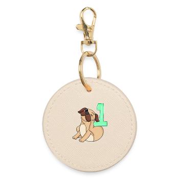 Zahl 1 Nummer Eins - Mops Hund Motiv - Runder Schlüsselanhänger - Auster - Vorne