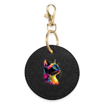 Katze Bunt Regenbogen Farben Popart Cat Mom Katzen - Runder Schlüsselanhänger - Schwarz - Vorne