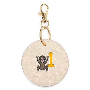Number 1 Number One - Monkey Motif - Round Keyring - oyster - Front