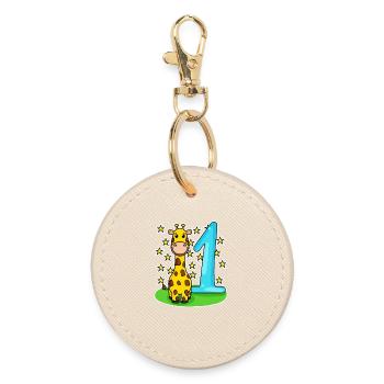 Number 1 Number One - Giraffe Motif - Round Keyring - oyster - Front