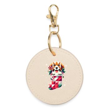 Beagle in a colorful Christmas stocking - Round Keyring - oyster - Front
