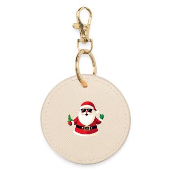 Cool Santa with Sunglasses Fun Christmas Holiday - Round Keyring - oyster - Front