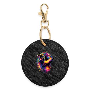 hérisson popart casque lunettes de soleil coloré mignon hérisson - Porte-clés rond - noir - Devant