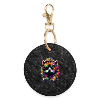 Igel Popart Kopfhörer Sonnenbrille Bunt Süßer Igel - Runder Schlüsselanhänger - Schwarz - Vorne