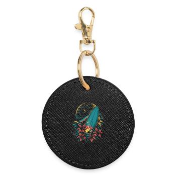 Surfboard Cartoon - Round Keyring - black - Front