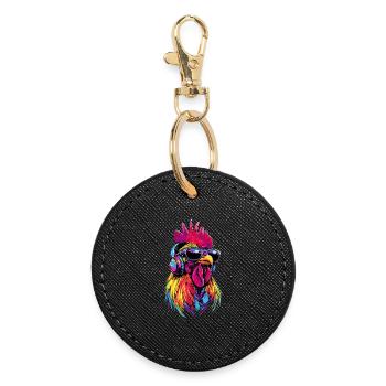 Rooster Chicken Daddy Chicken Coop Dad Farmer Chickens - Round Keyring - black - Front
