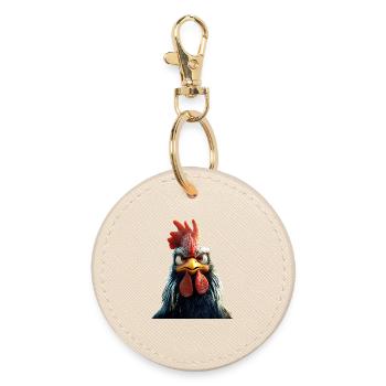 Rooster Chicken Daddy Chicken Coop Dad Farmer Chickens - Round Keyring - oyster - Front