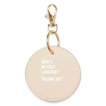 what's my first language talking - Round Keyring - oyster - Front