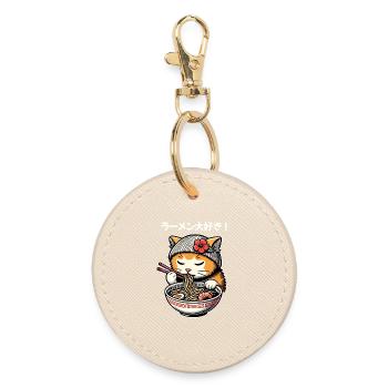 Katzen-Anime mit Ramen und Blume - Runder Schlüsselanhänger - Auster - Vorne