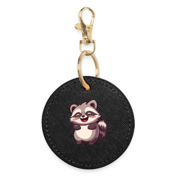 Cute Adorable Raccoon - Charming Cartoon Design - Round Keyring - black - Front